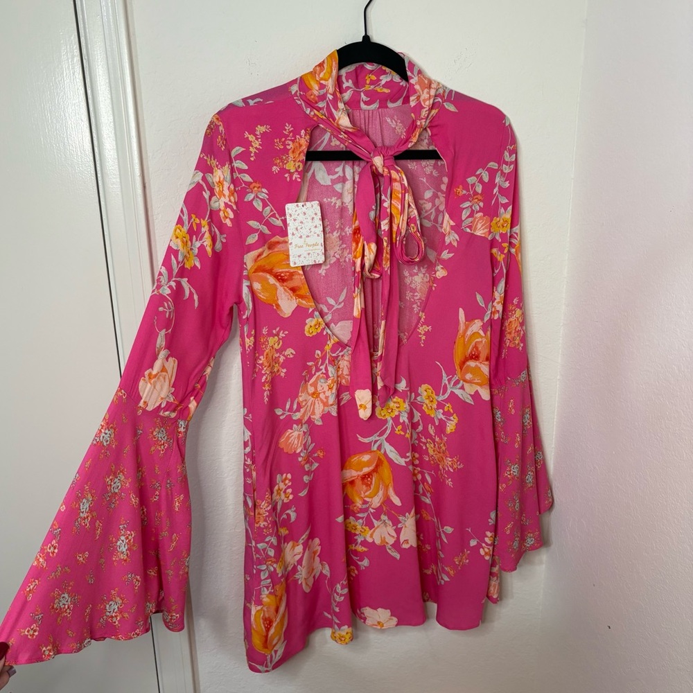 Free People Tate Floral Print Tunic Dress in Lollipop Combo size Large NWT - Picture 7 of 16